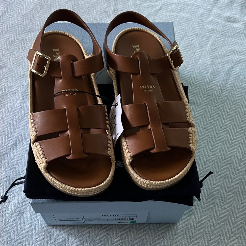 NWT Prada Brown Leather Espadrille Sandals